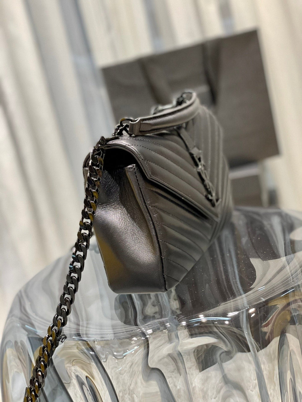 YSSL College Medium Chain Bag Black Metal Toned Hardware For Women 9in/24cm YSL 600279BRM081000