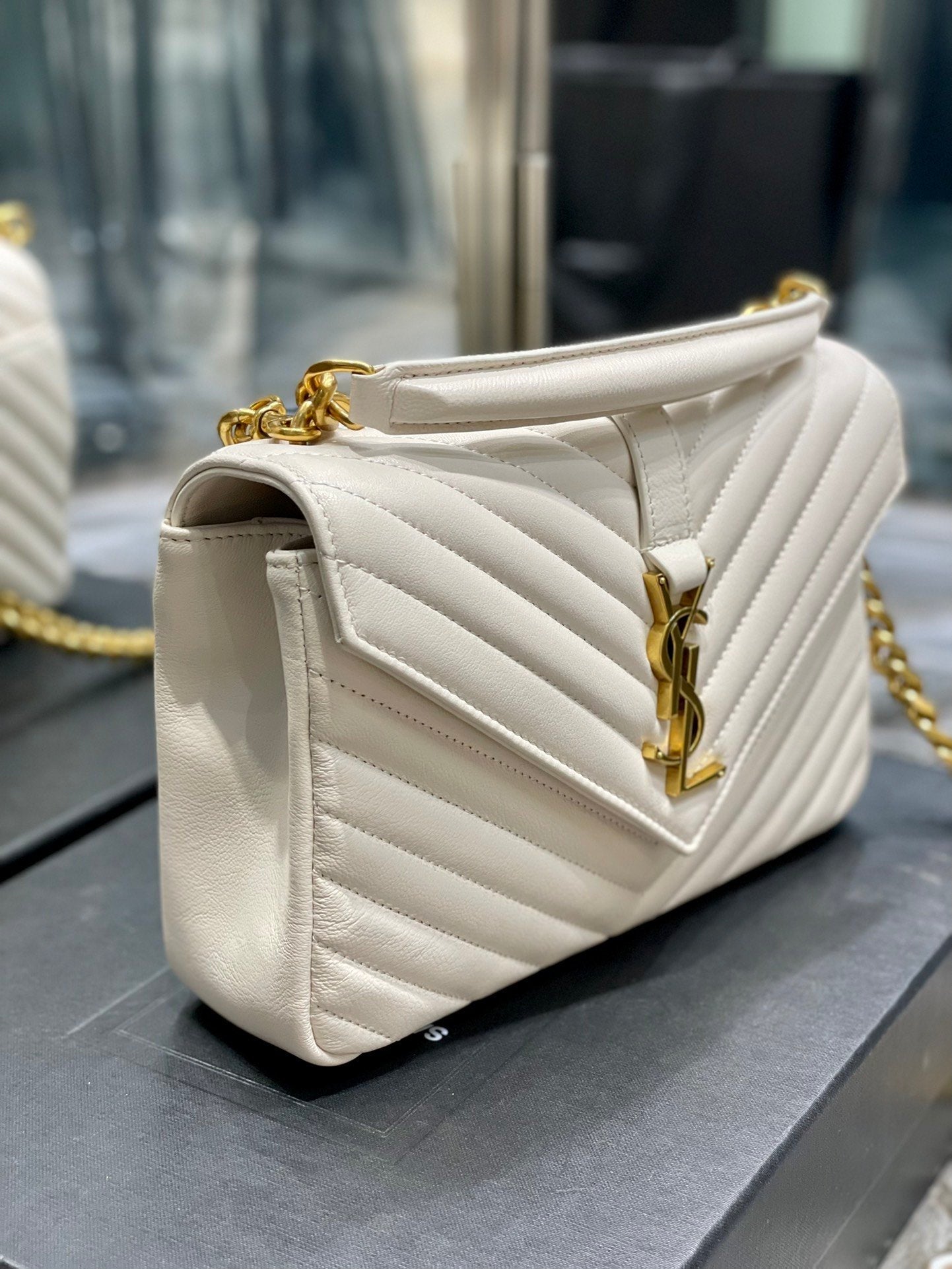 YSSL College Medium Chain Bag White Gold Toned Hardware For Women 9in/24cm YSL 600279BRM079207