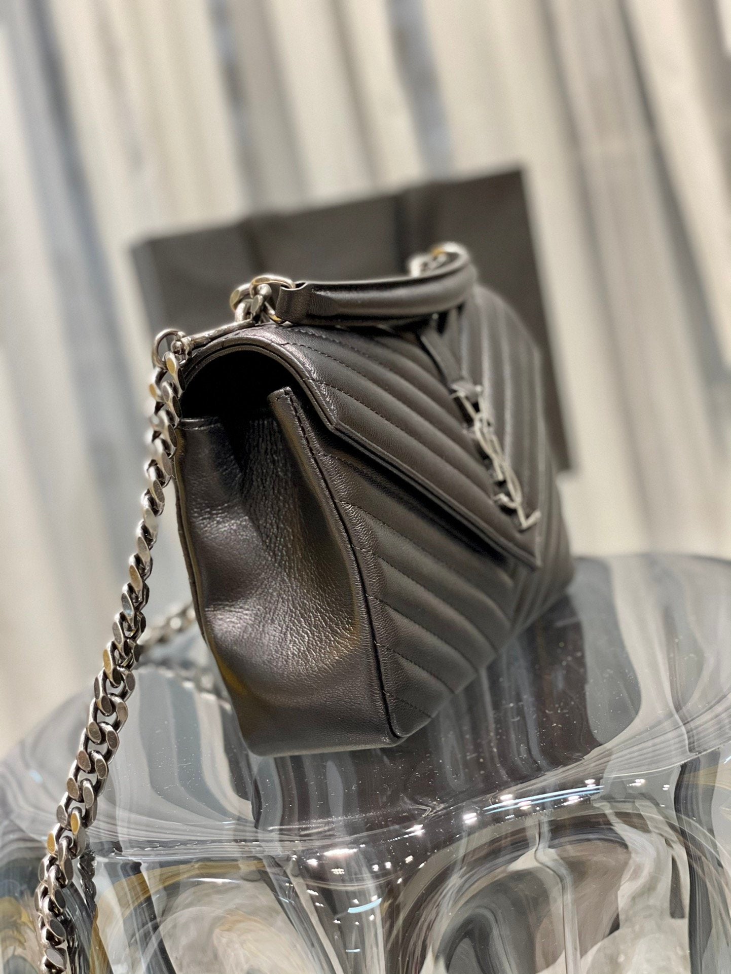 Top Quality College MeTop Qualityum Chain Bag Black Silver Toned Hardware For Women 9.4in/24cm YSL 600279BRM041000