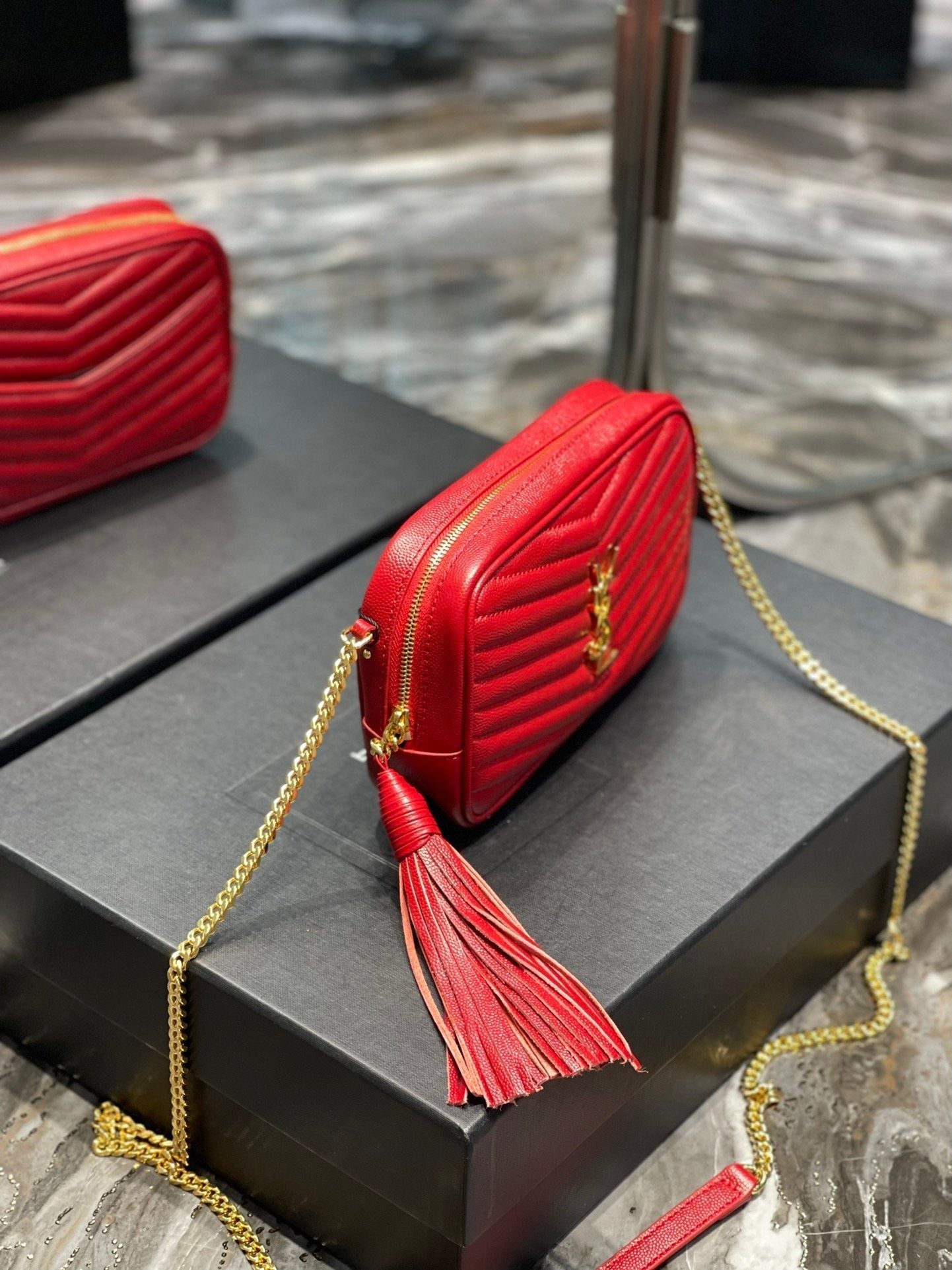 Top Quality Lou Mini Bag Red In Quilted Grain De Poudre With Gold Hardware For Women 7.4in/19cm YSl 6125791GF076008