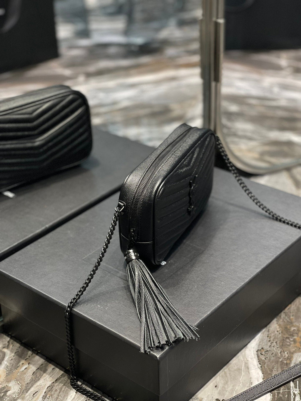 Top Quality Lou Mini Bag Black In Quilted Grain De Poudre With Metal Toned Hardware For Women 7.4in/19cm YSl 6125791GF081000