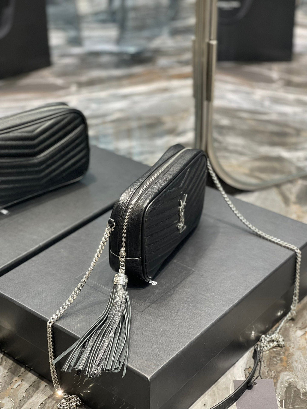 Top Quality Lou Mini Bag Black In Quilted Grain De Poudre With Silver Toned Hardware For Women 7.4in/19cm YSl 6125791GF021000