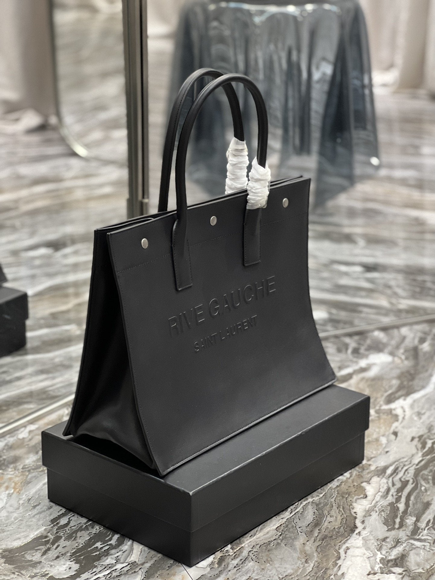 YSSL Rive Gauche Small Tote Bag In Black Noir For Women 15in/39cm YSL 686266CWTFE1000