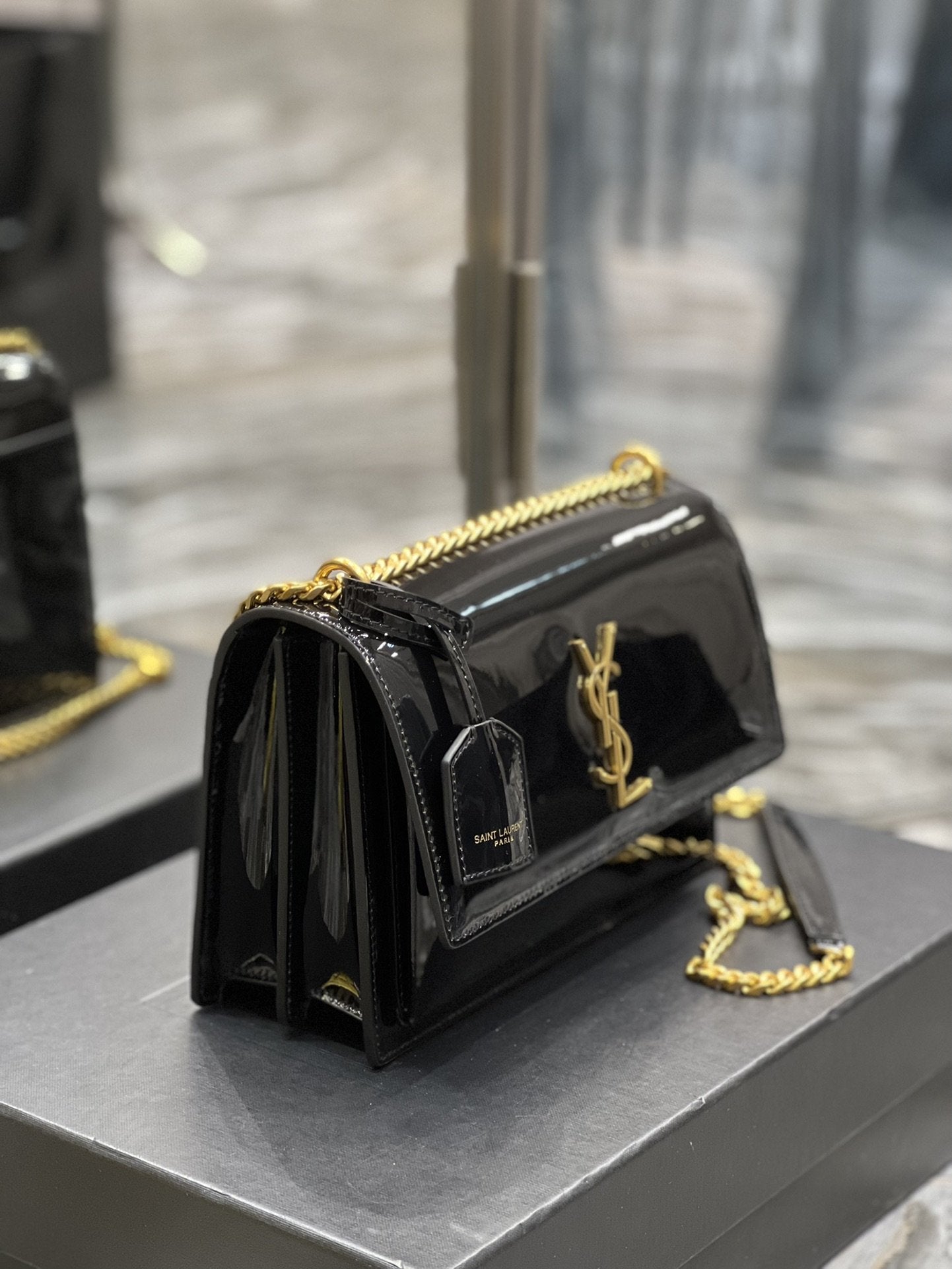 YSSL Sunset Medium Chain Bag For Women 8in/22cm Black YSL