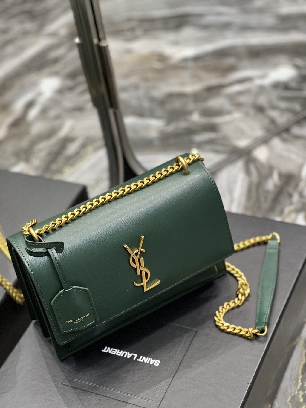 YSSL Sunset Medium Chain Bag For Women 8in/22cm Green YSL