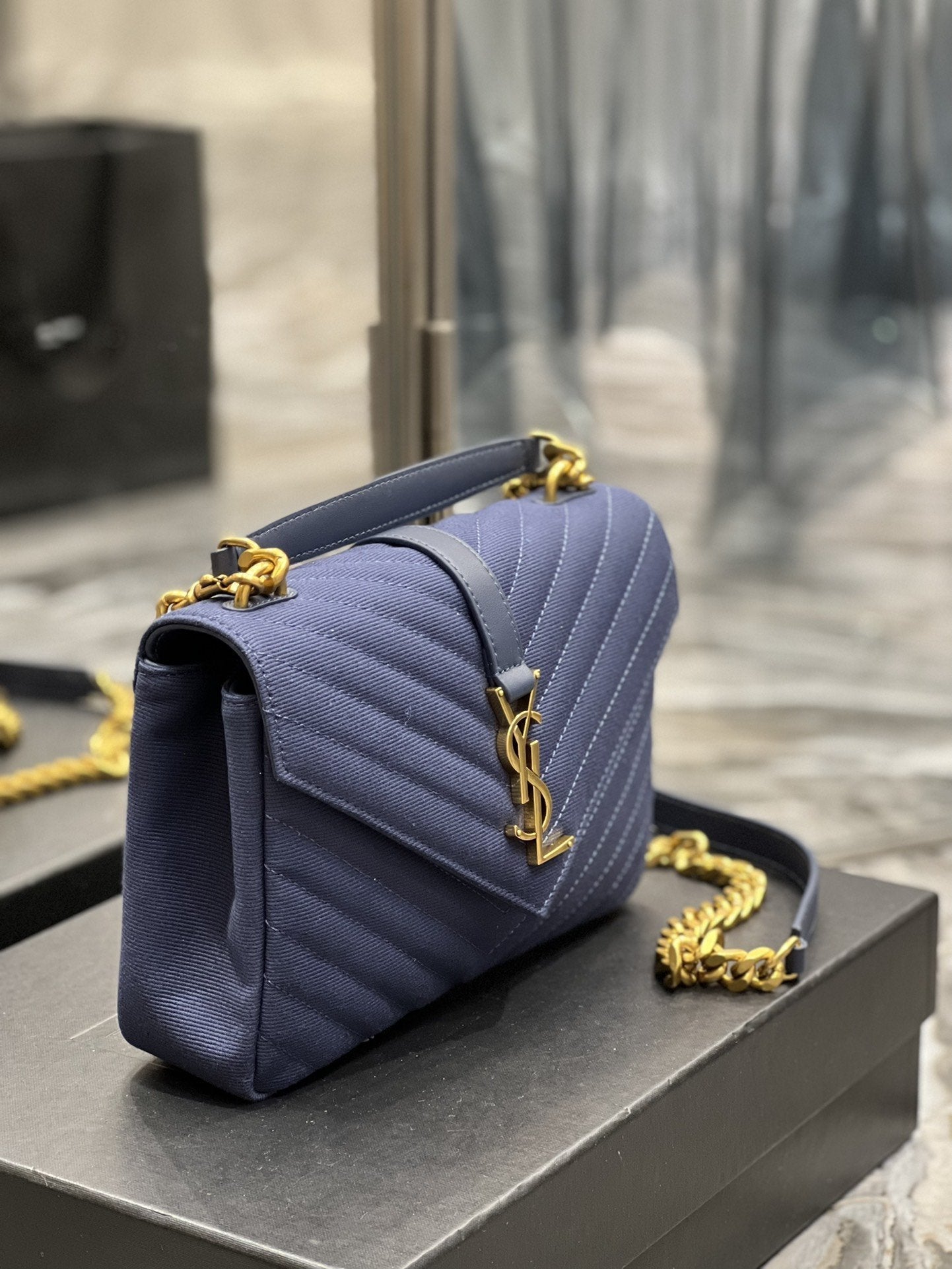 YSSL Envelope Medium Bag Marine In Mix MatelassÃ© Grain De Poudre Embossed Material For Women 9in/24cm YSL 600185BOW914147