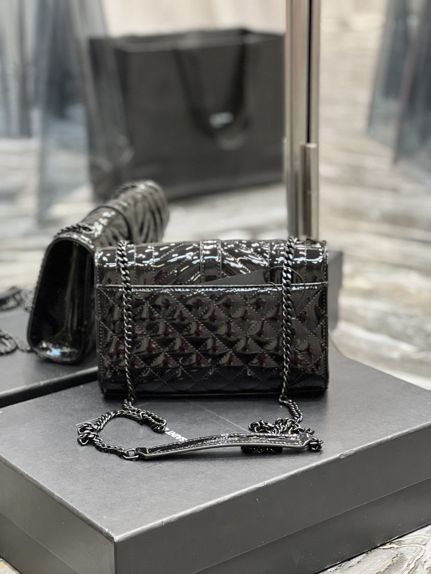 Top Quality Envelope Small Bag Black In Mix MatelassÃ© Grain De Poudre Embossed Material For Women 8.2in/21cm YSL