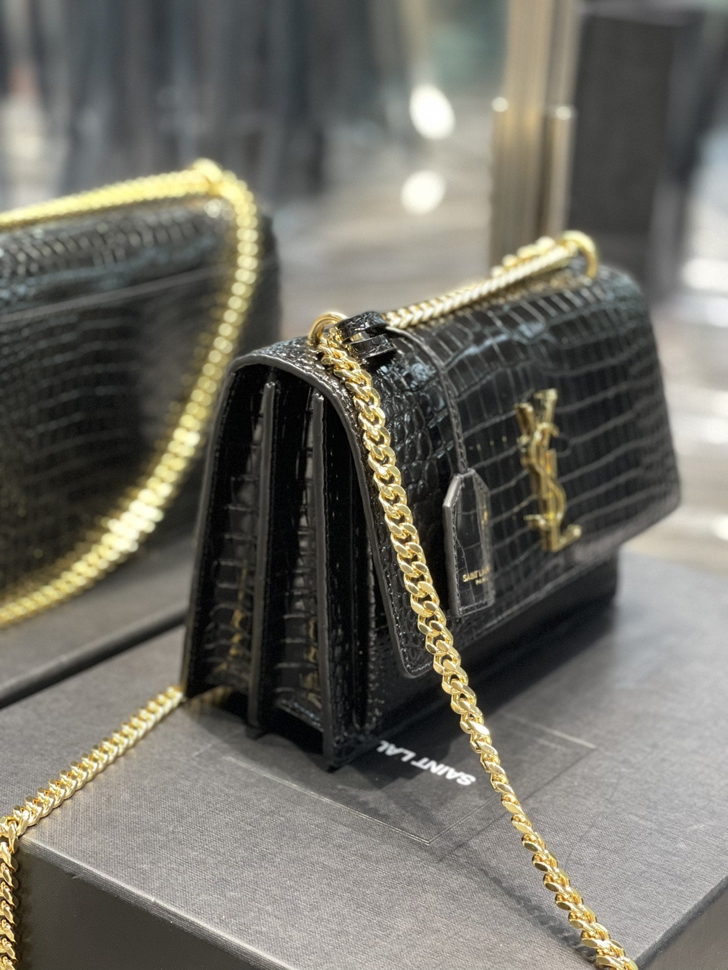 YSSL Sunset Medium Chain Bag For Women 8in/22cm Black YSL 442906DND0J1000