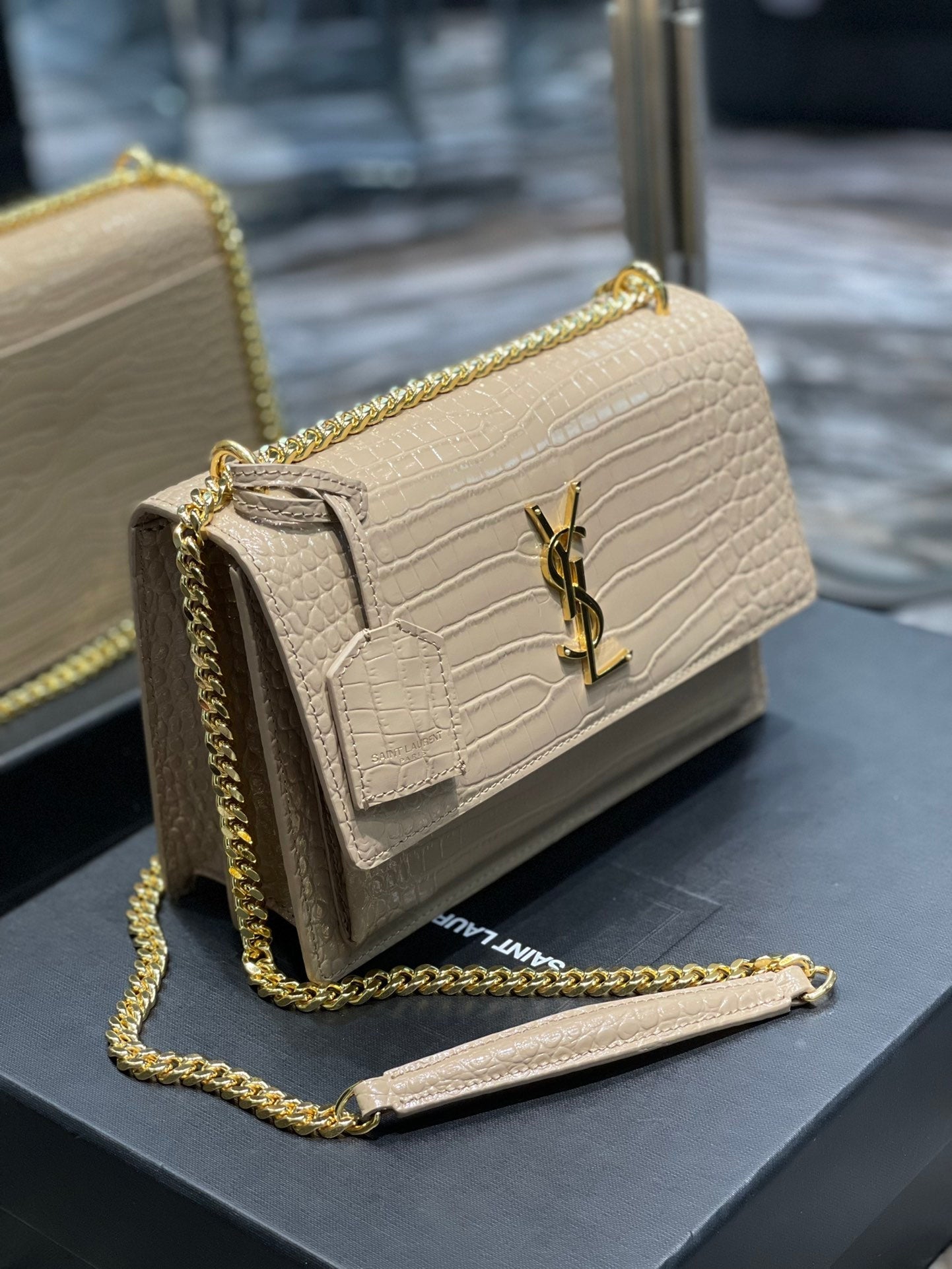YSSL Sunset Medium Chain Bag For Women 8in/22cm Beige YSL 442906DND0J2721