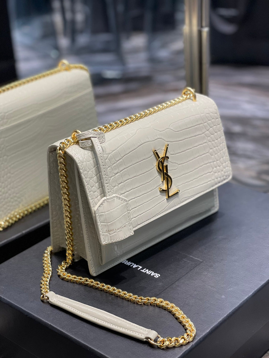 YSSL Sunset Medium Chain Bag For Women 8in/22cm White YSL 442906DND0J9207
