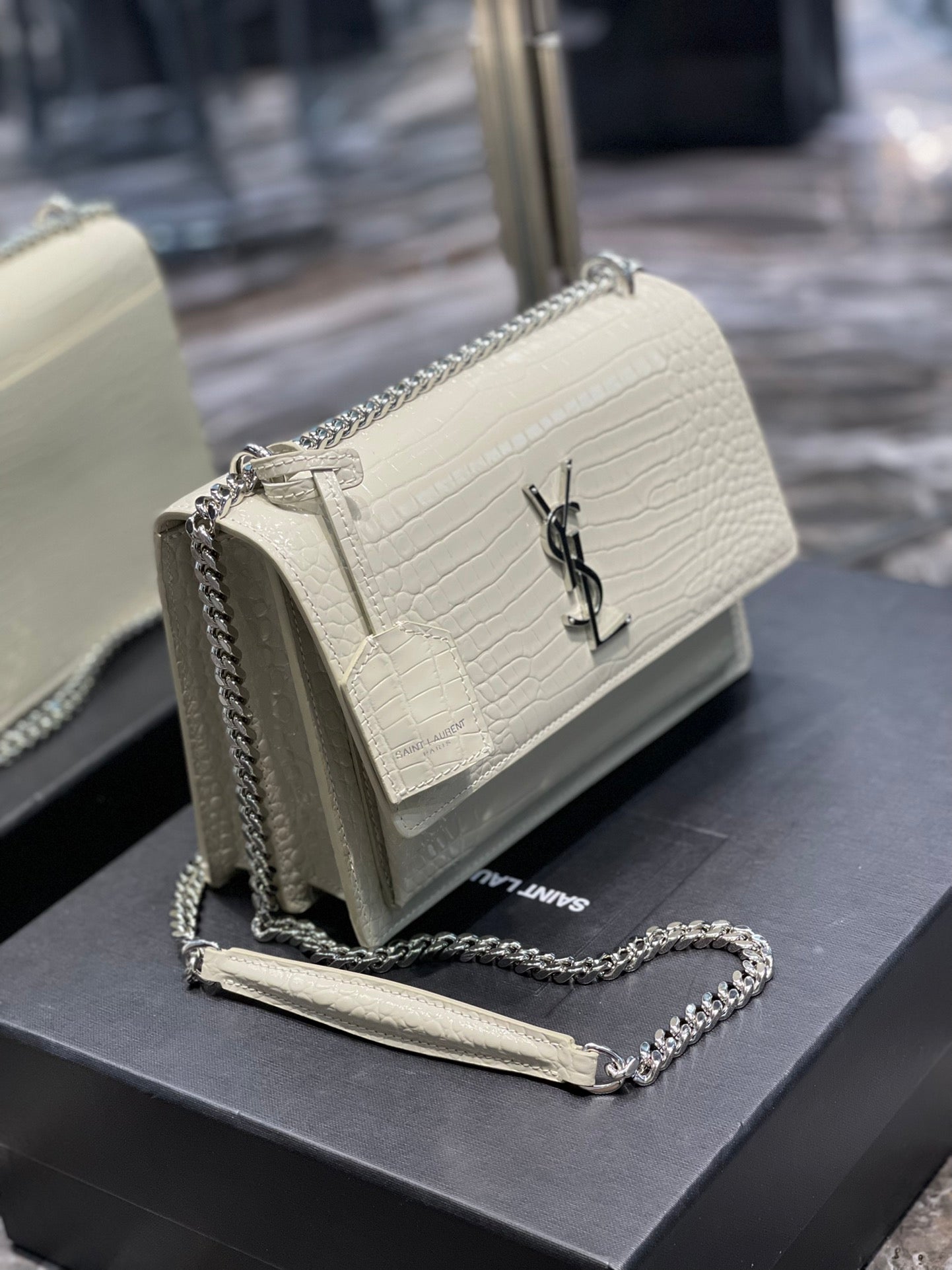YSSL Sunset Medium Chain Bag For Women 8in/22cm White YSL 442906DND0N9207
