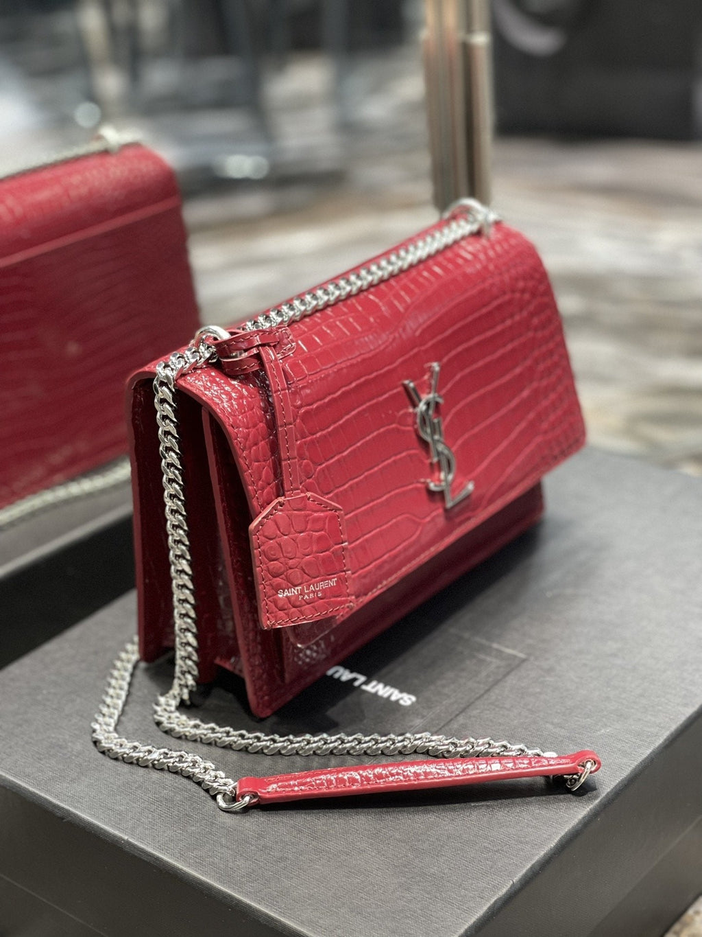 YSSL Sunset Medium Chain Bag Red For Women 8in/22cm YSL