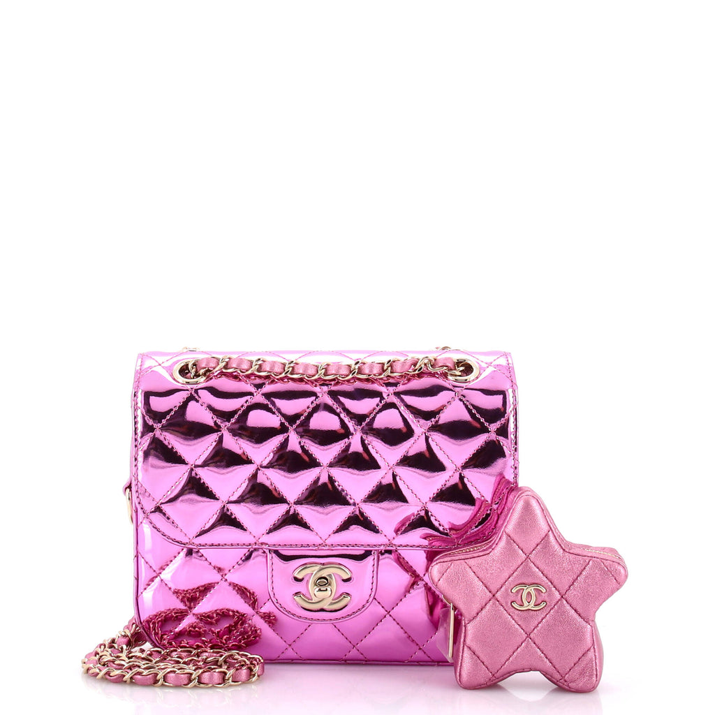 Chanel Classic Single Flap Bag with Star Coin Purse Quilted Metallic Leather Mini