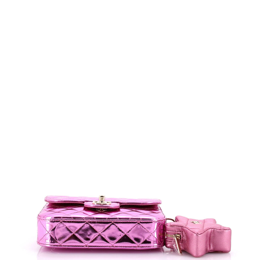 Chanel Classic Single Flap Bag with Star Coin Purse Quilted Metallic Leather Mini