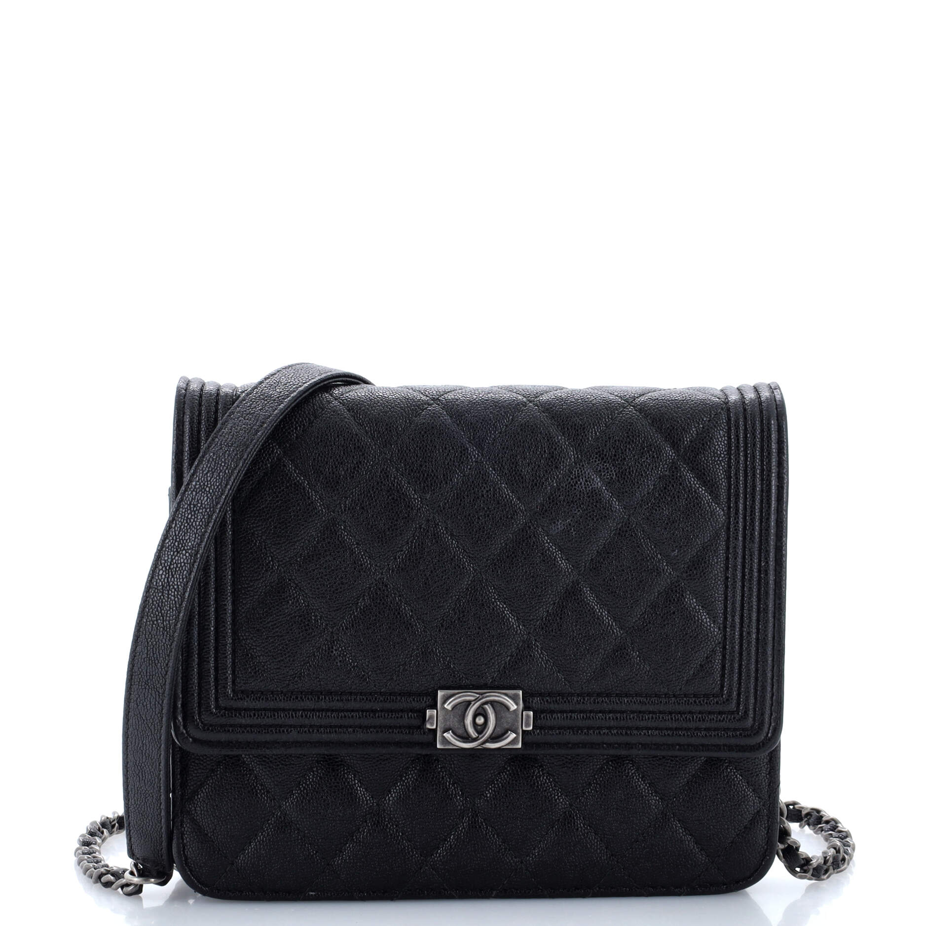 Chanel Boy Square Wallet on Chain Quilted Caviar