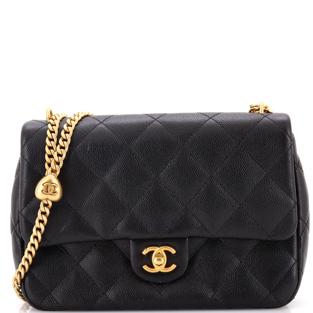 Chanel Sweet Heart Chain Flap Bag Quilted Caviar Medium