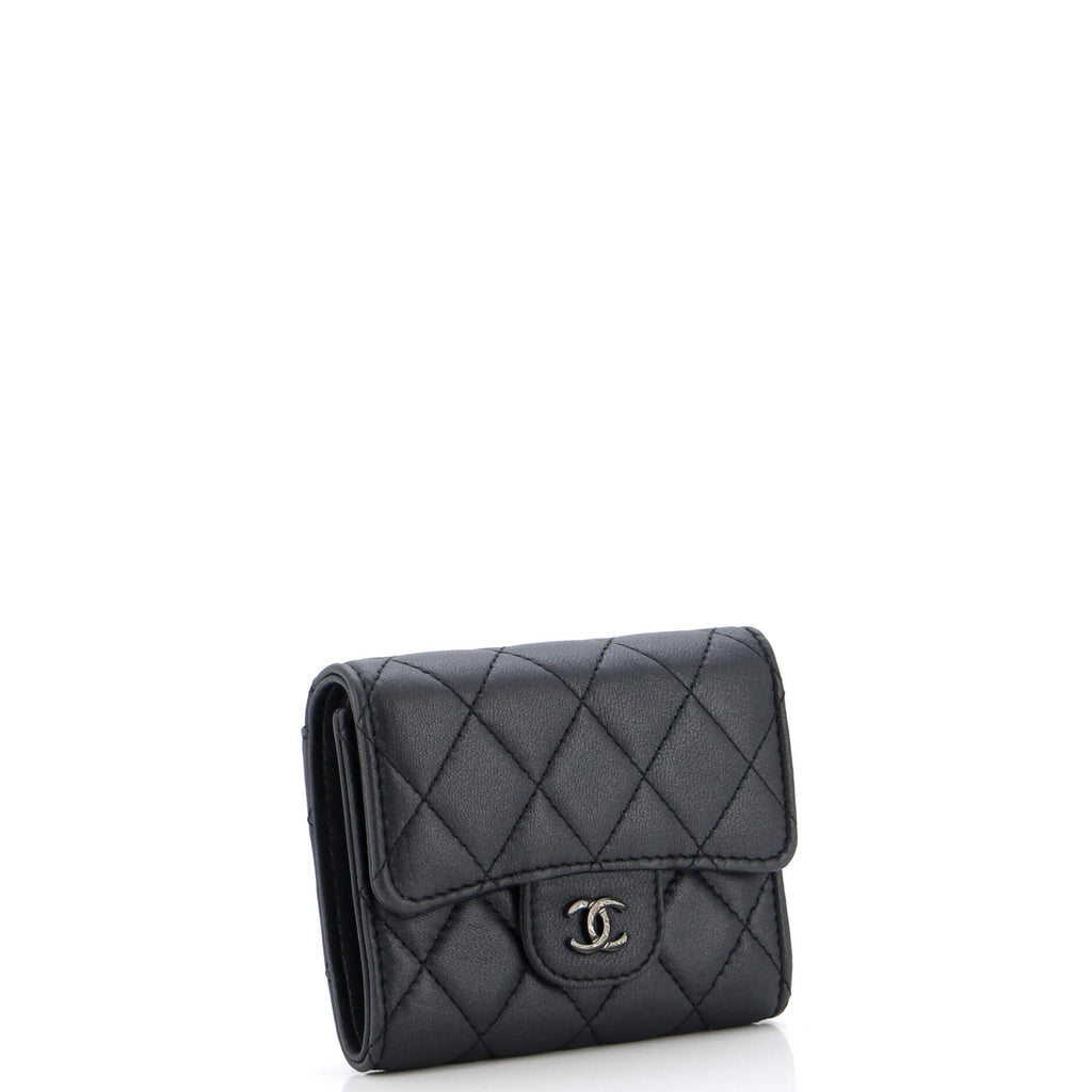 Chanel So Black CC Compact Classic Flap Wallet Quilted Lambskin