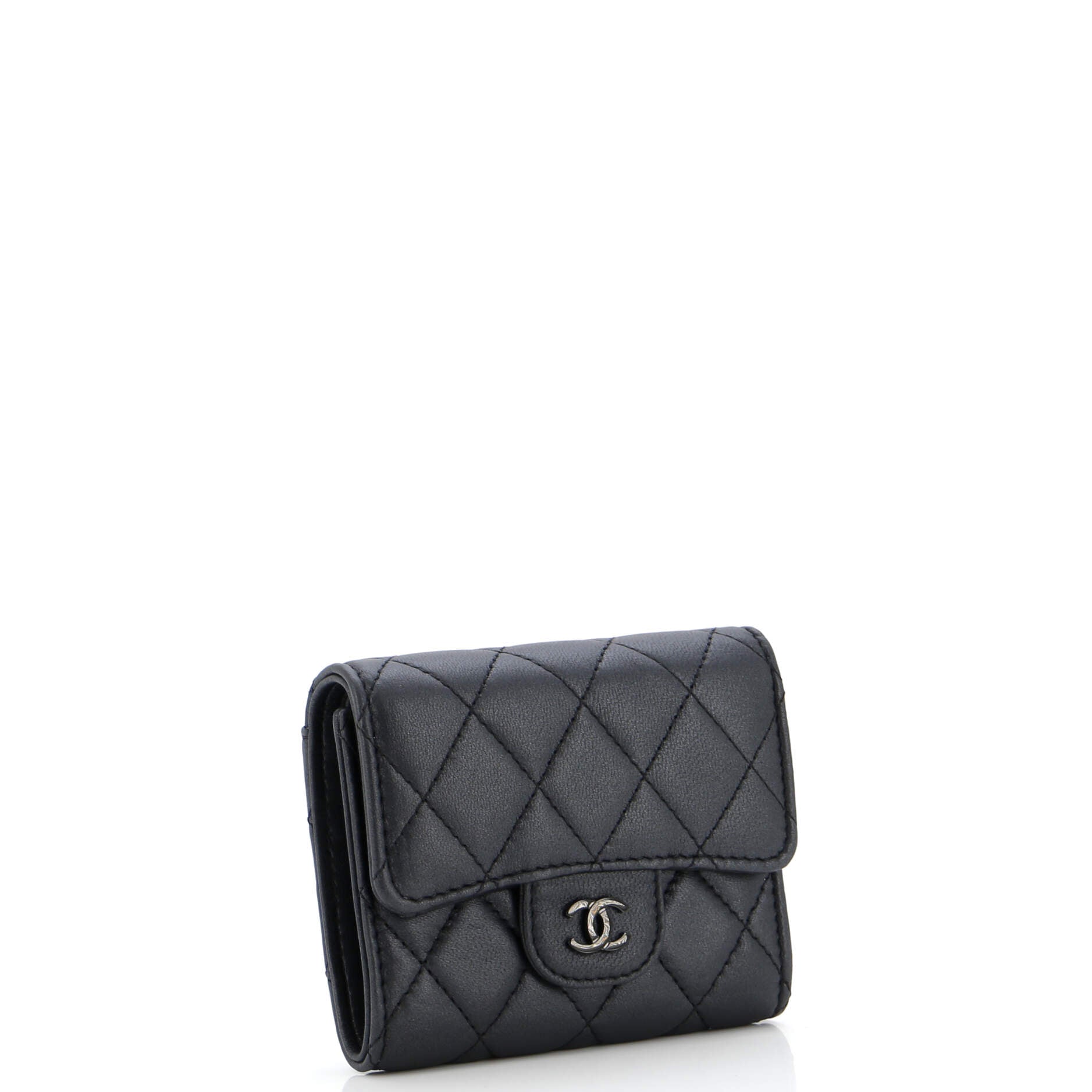 Chanel So Black CC Compact Classic Flap Wallet Quilted Lambskin