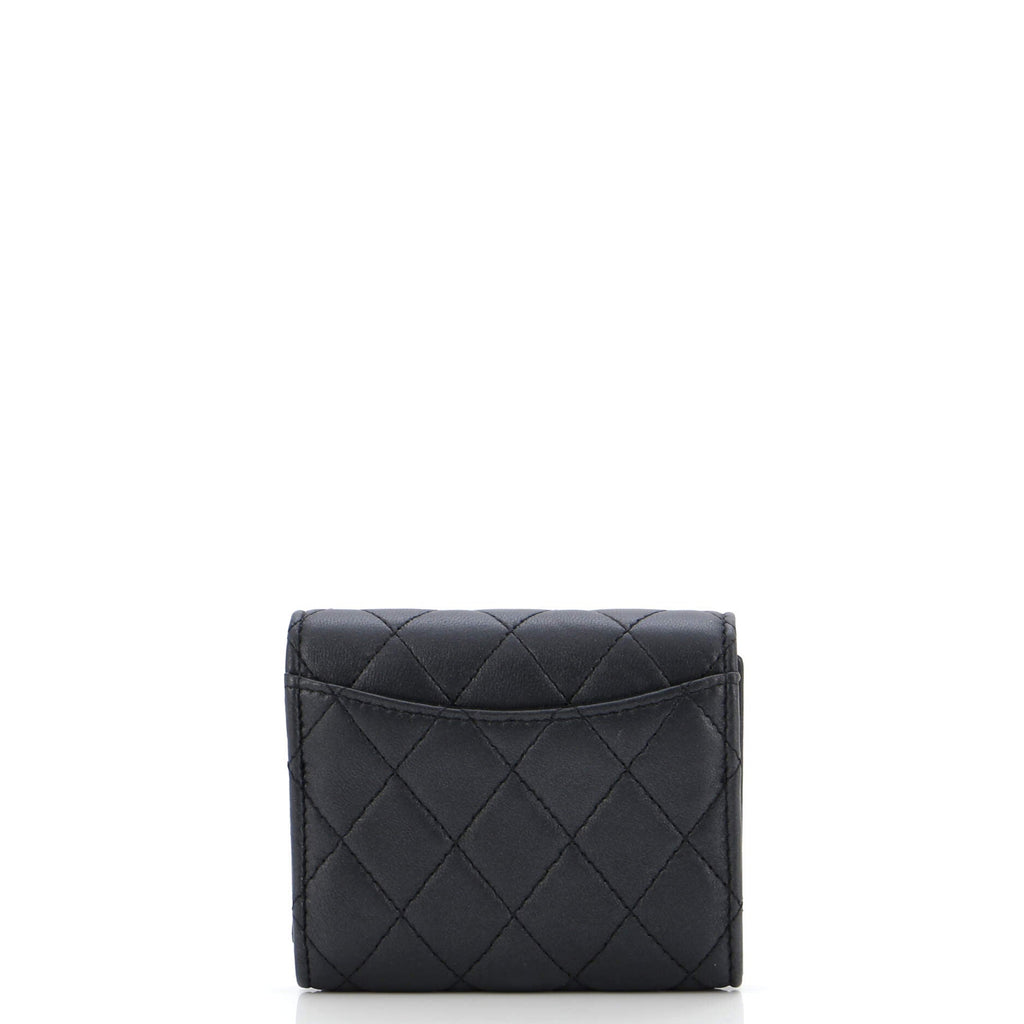 Chanel So Black CC Compact Classic Flap Wallet Quilted Lambskin