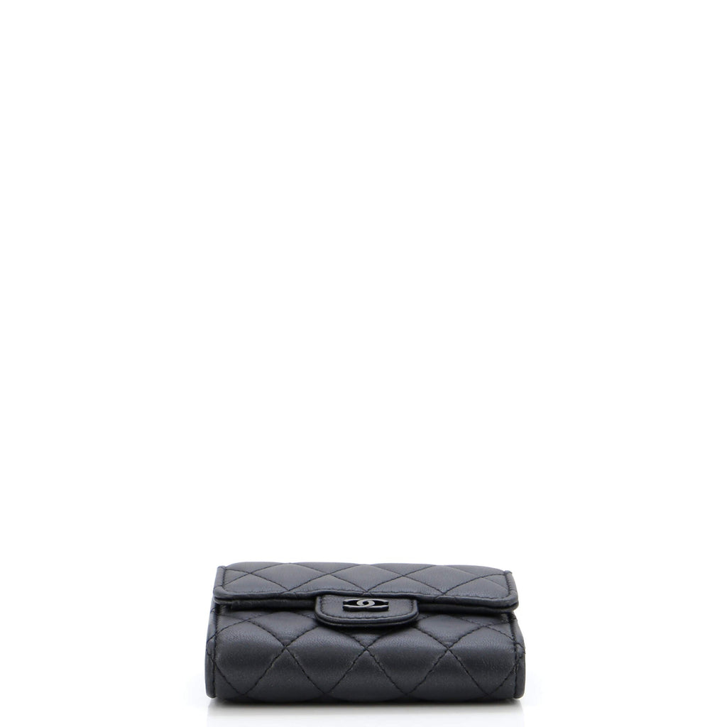 Chanel So Black CC Compact Classic Flap Wallet Quilted Lambskin