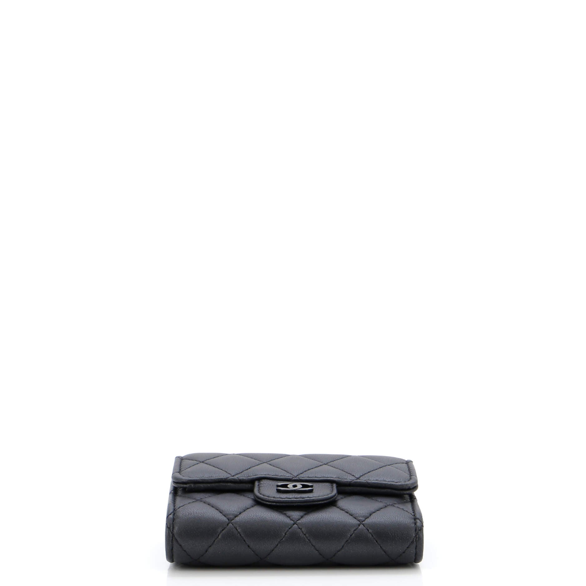 Chanel So Black CC Compact Classic Flap Wallet Quilted Lambskin
