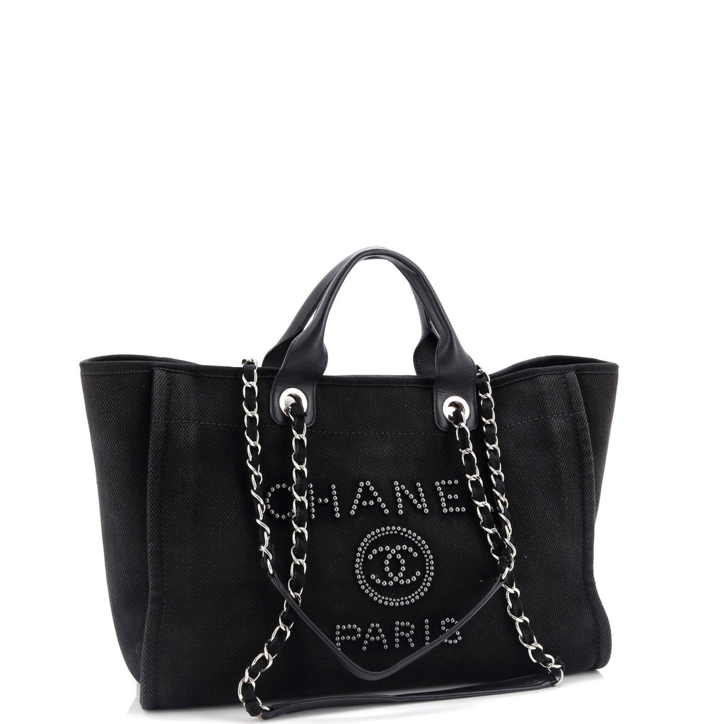 Chanel Deauville Tote Pearl Embellished Canvas Medium