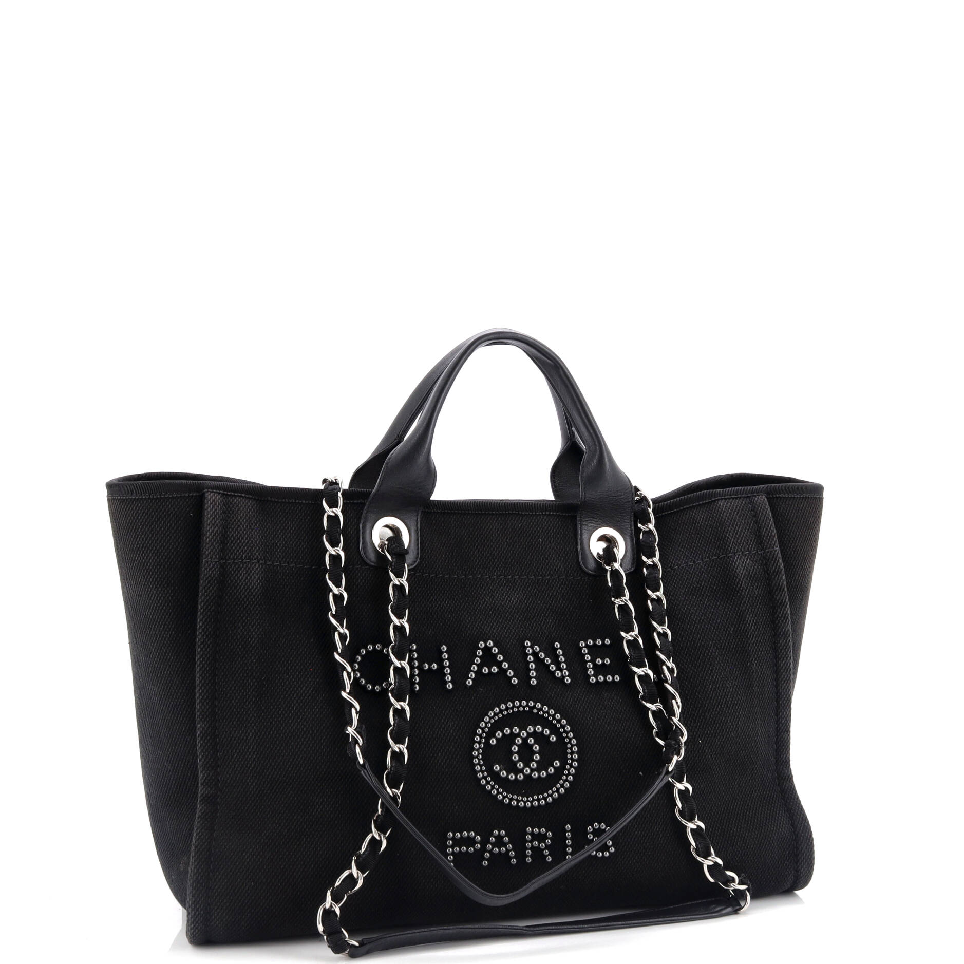Chanel Deauville Tote Pearl Embellished Canvas Medium