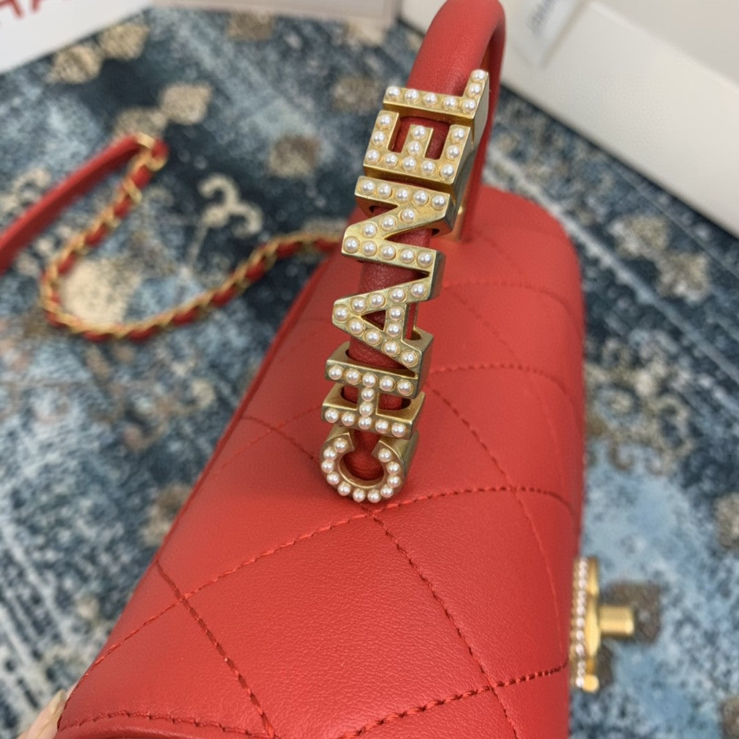 ChanelSmall GlamIap Bag With Top Handle Gold Hardware Red For Women Handbags, Shoulder Bags 7.9in/20cm AS2059