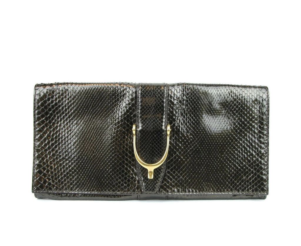 Gucci Soft Stirrup Dark Green Python Large Clutch Bag
