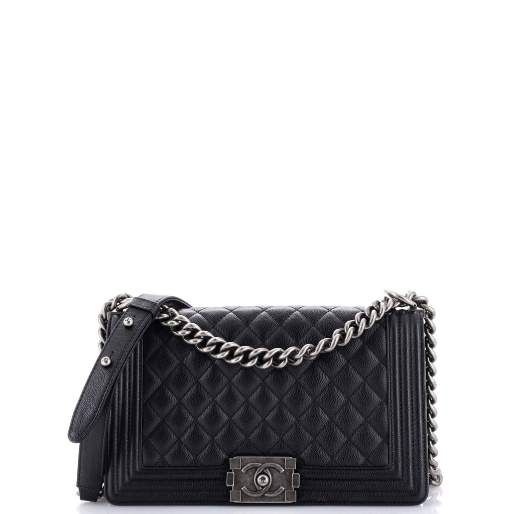 Chanel Boy Flap Bag Quilted Caviar Old Medium