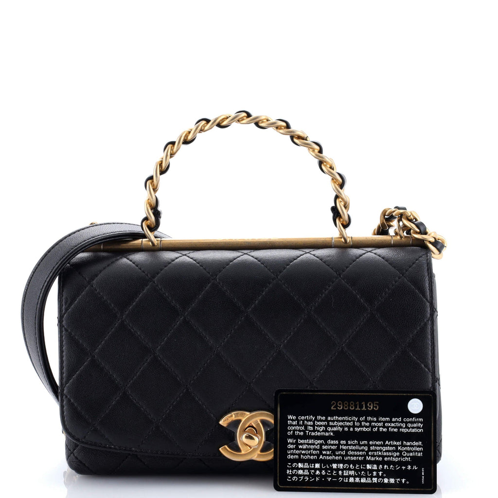 Chanel La Parisienne Chain Top Handle Flap Bag Quilted Lambskin Medium