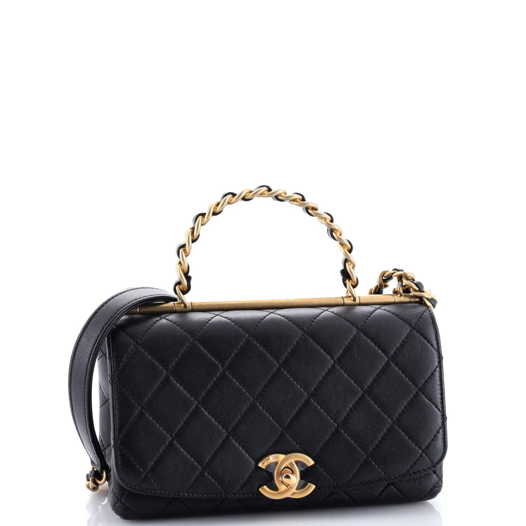Chanel La Parisienne Chain Top Handle Flap Bag Quilted Lambskin Medium