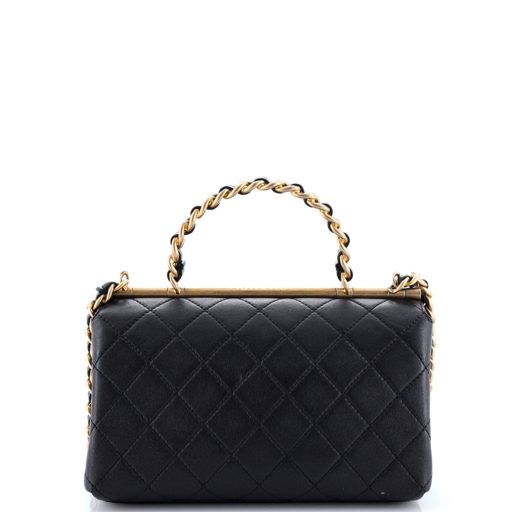 Chanel La Parisienne Chain Top Handle Flap Bag Quilted Lambskin Medium