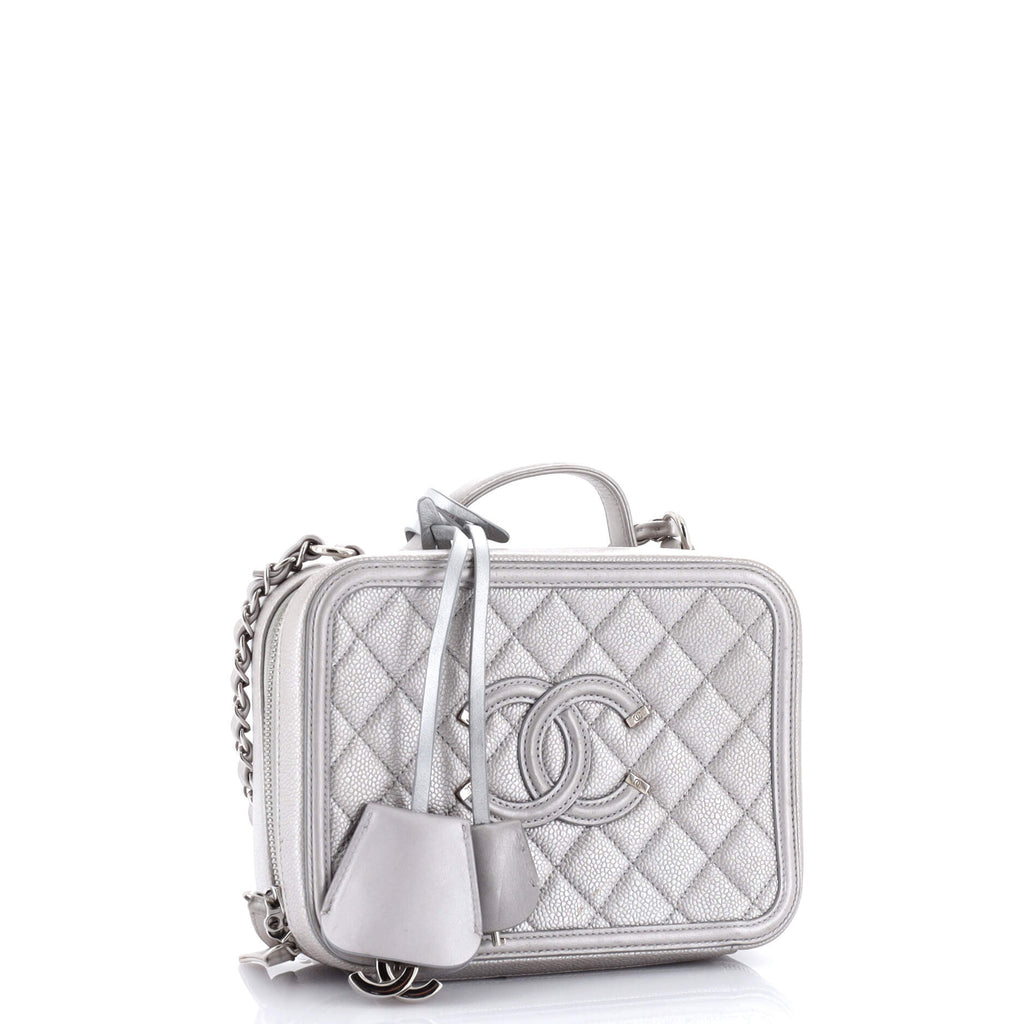 Chanel Filigree Vanity Case Quilted Metallic Caviar Medium