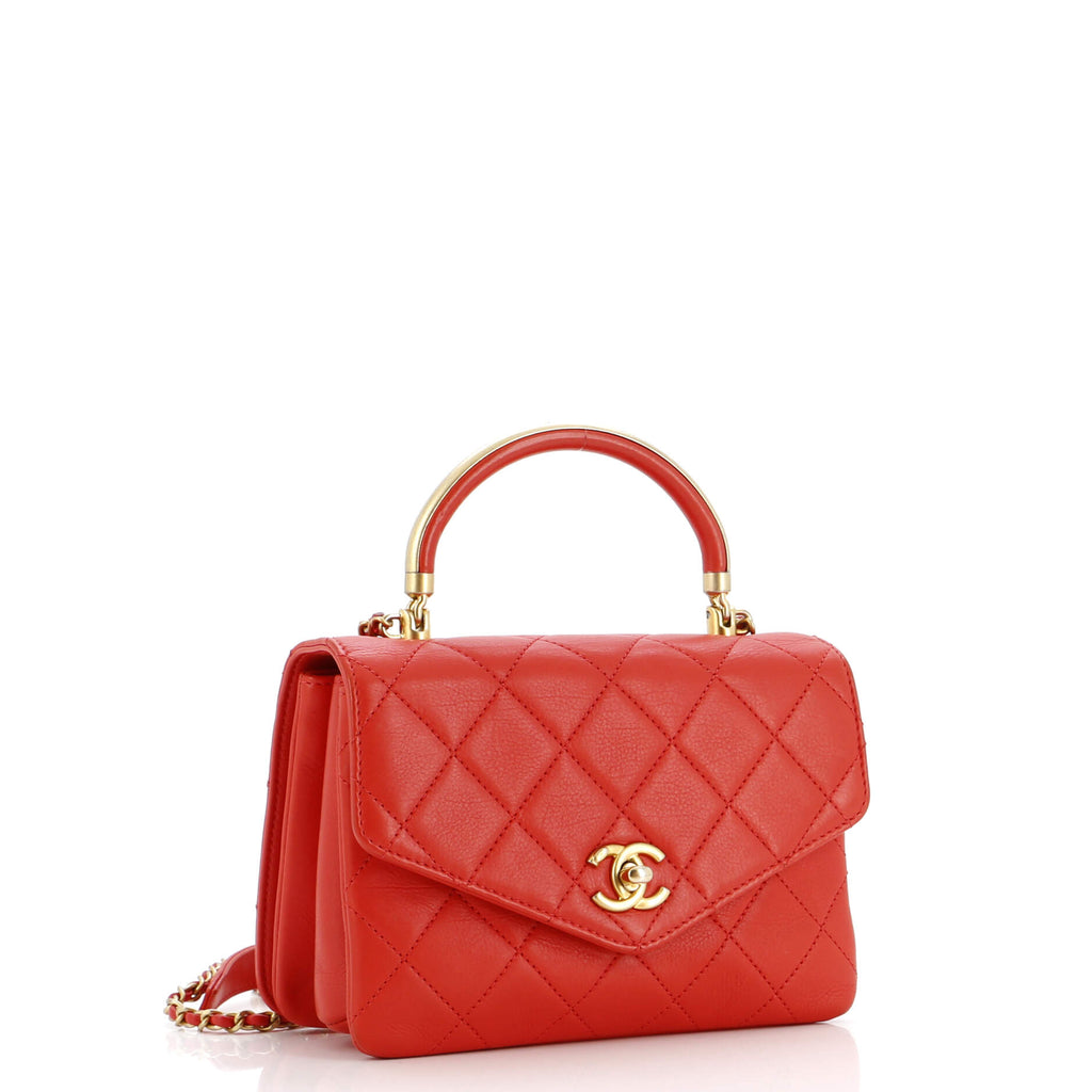 Chanel Gold Top Handle Bag Quilted Lambskin Small