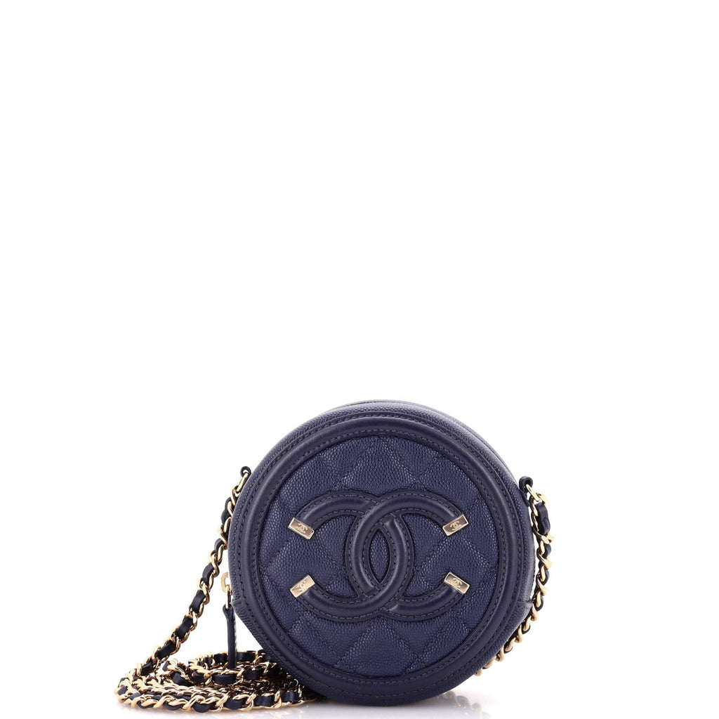 Chanel Filigree Round Clutch with Chain Quilted Caviar Mini