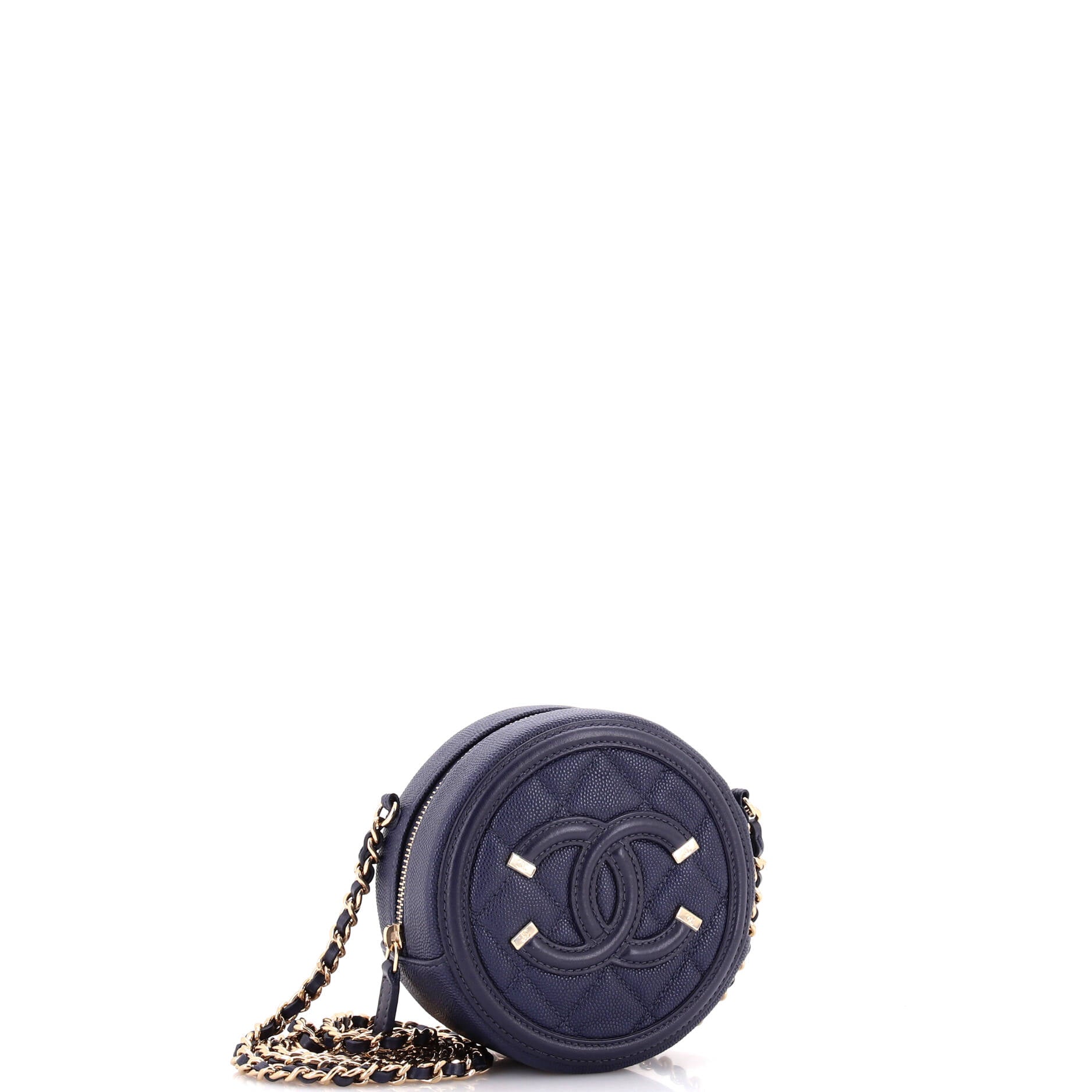 Chanel Filigree Round Clutch with Chain Quilted Caviar Mini
