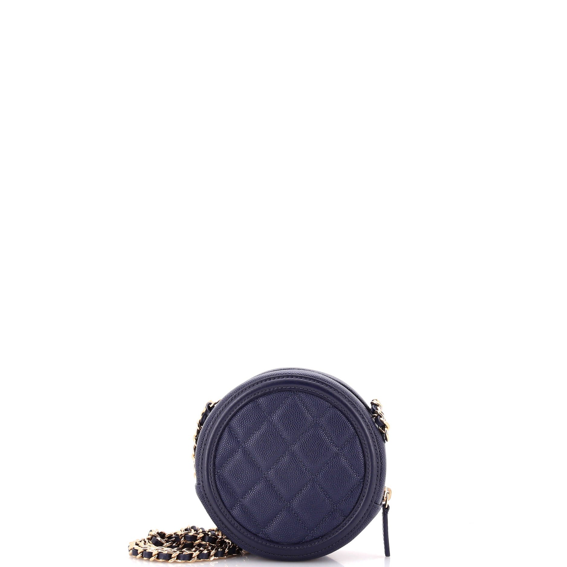 Chanel Filigree Round Clutch with Chain Quilted Caviar Mini