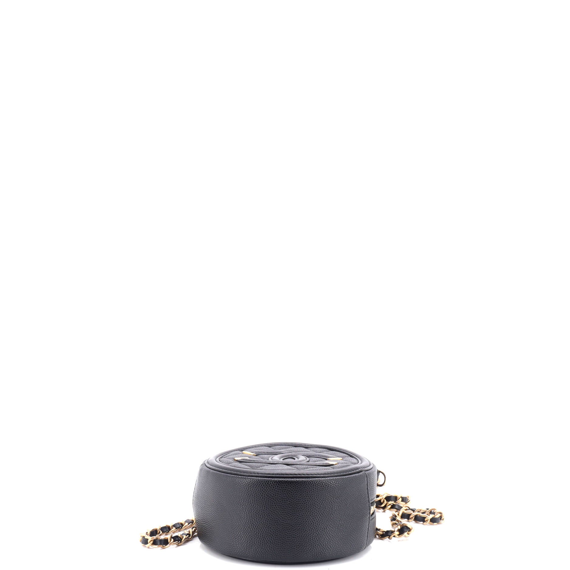 Chanel Filigree Round Clutch with Chain Quilted Caviar Mini