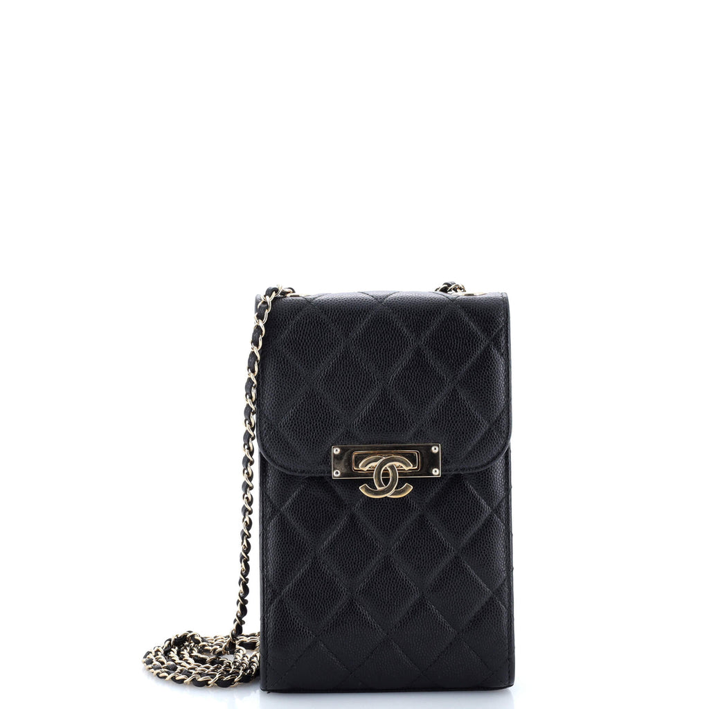 Chanel Golden Class Phone Holder Crossbody Bag Quilted Caviar