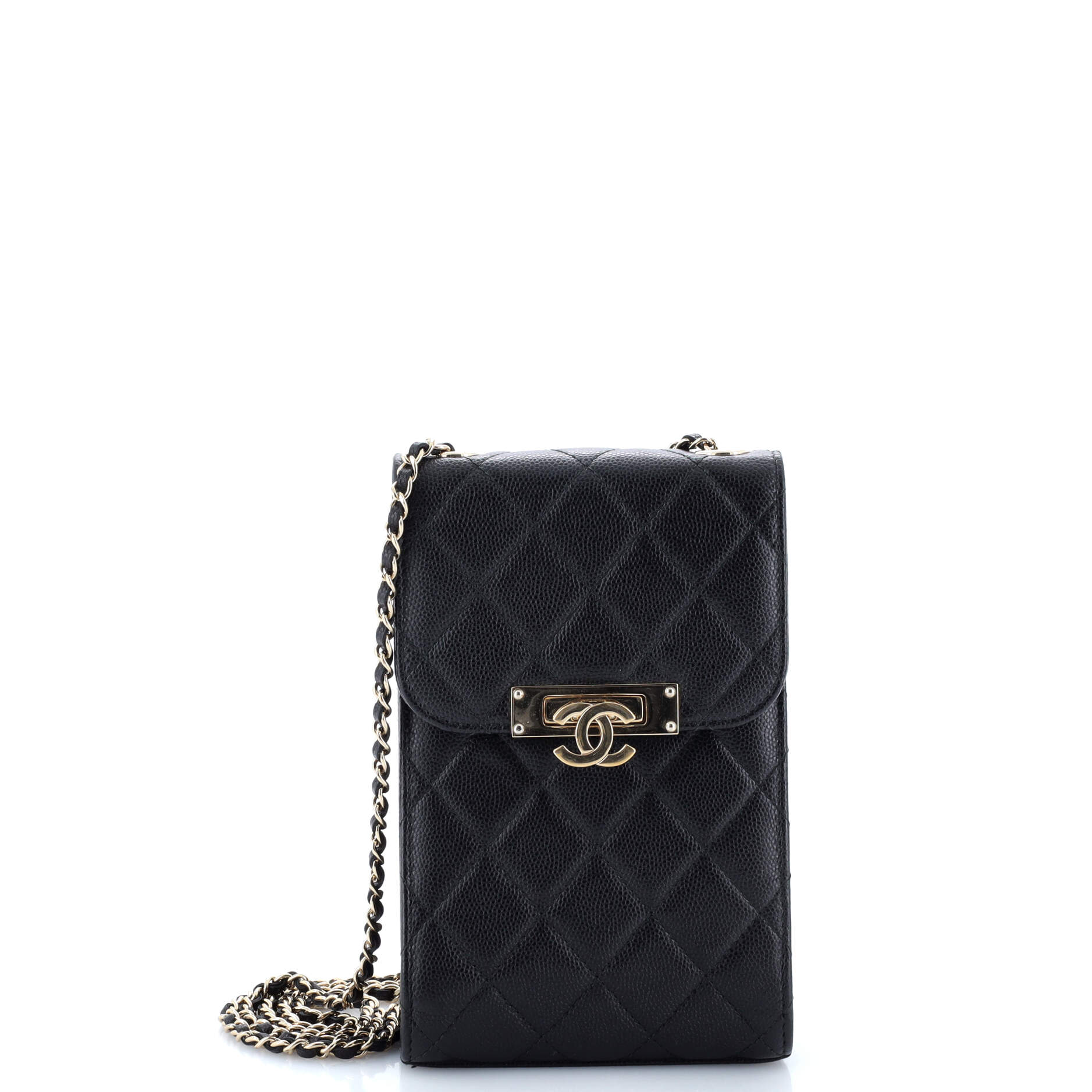Chanel Golden Class Phone Holder Crossbody Bag Quilted Caviar