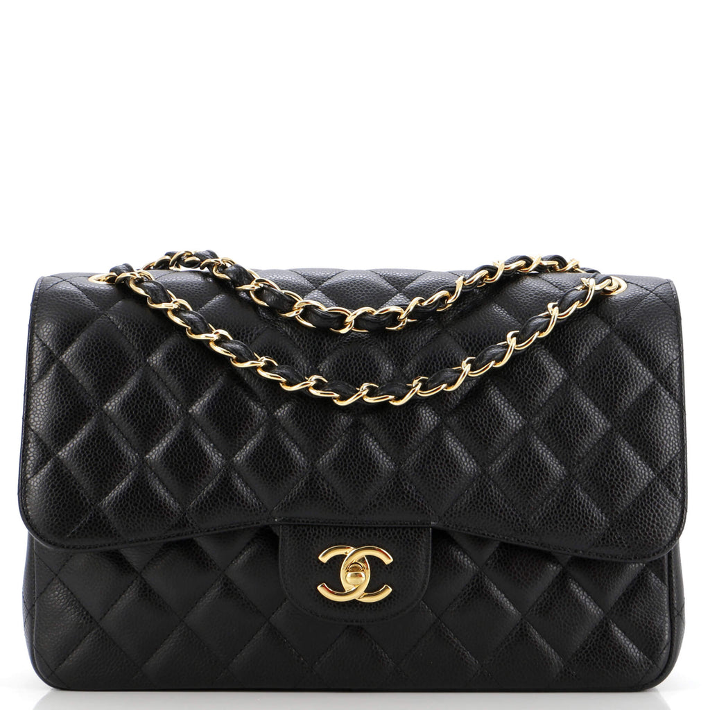 Chanel Classic Double Flap Bag Quilted Caviar Jumbo