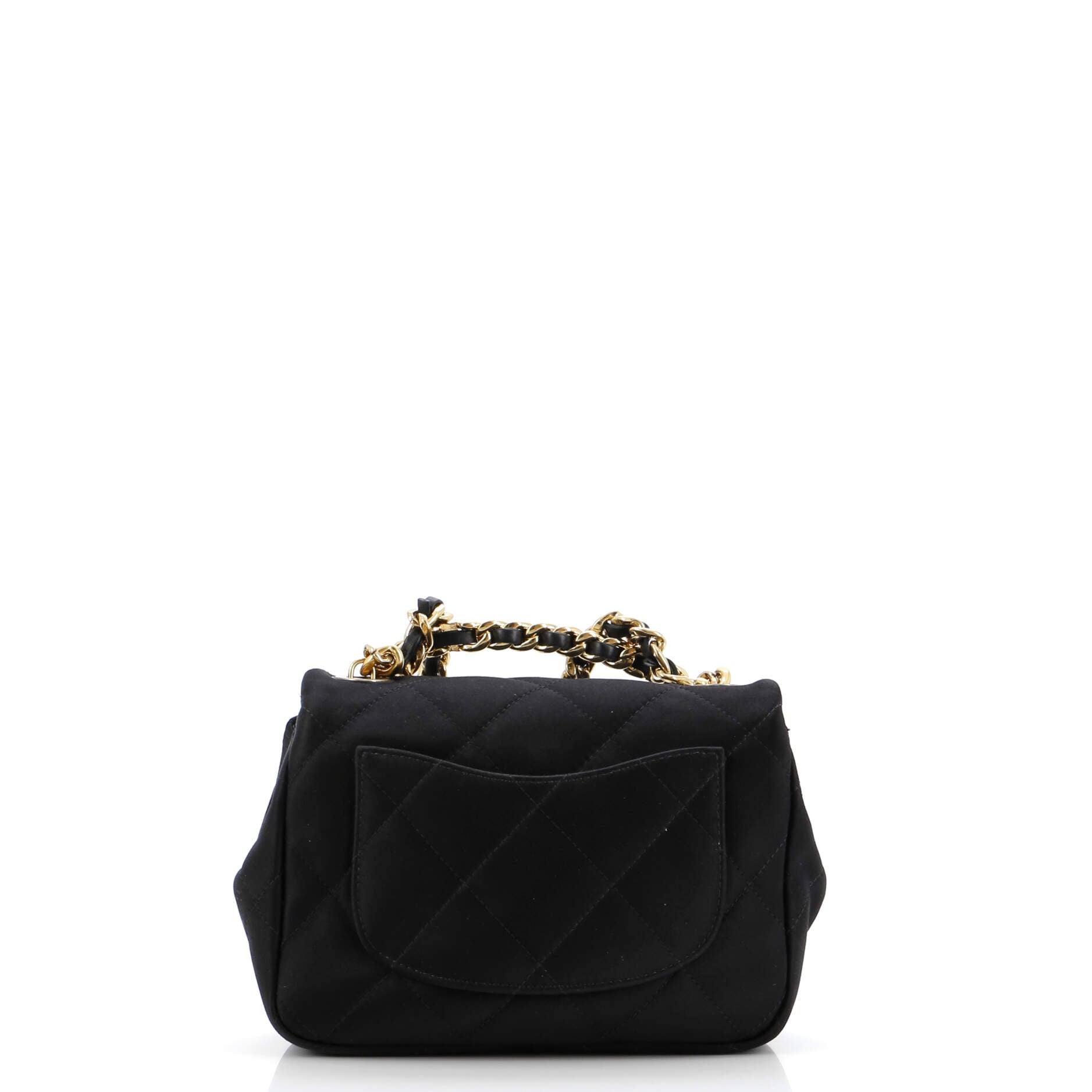 Chanel Oval Logo Chain Handle Flap Bag Quilted Satin with Crystals Mini