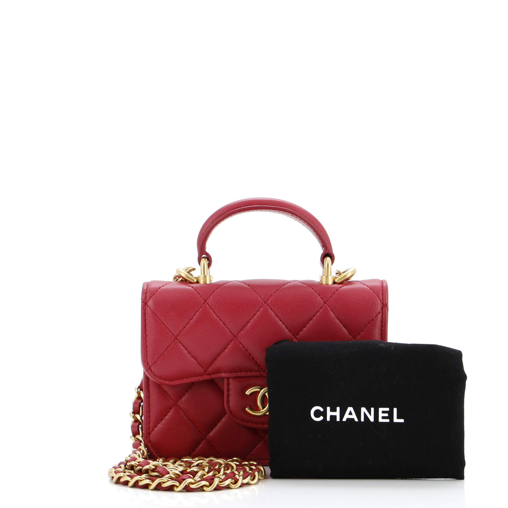 Chanel Top Handle Flap Coin Purse with Chain Quilted Lambskin