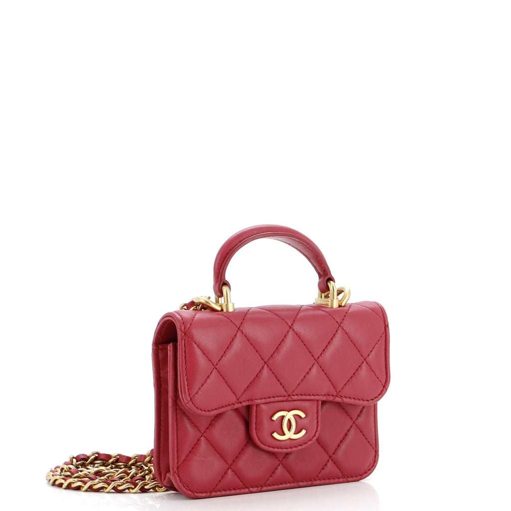 Chanel Top Handle Flap Coin Purse with Chain Quilted Lambskin