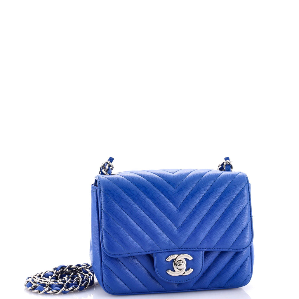 Chanel Square Classic Single Flap Bag Chevron Caviar Mini