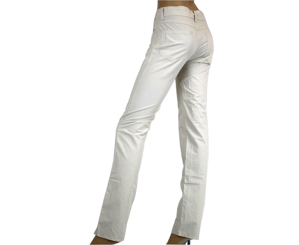 Bottega Veneta Women's Front Button Beige Cotton Flax Pants(42)