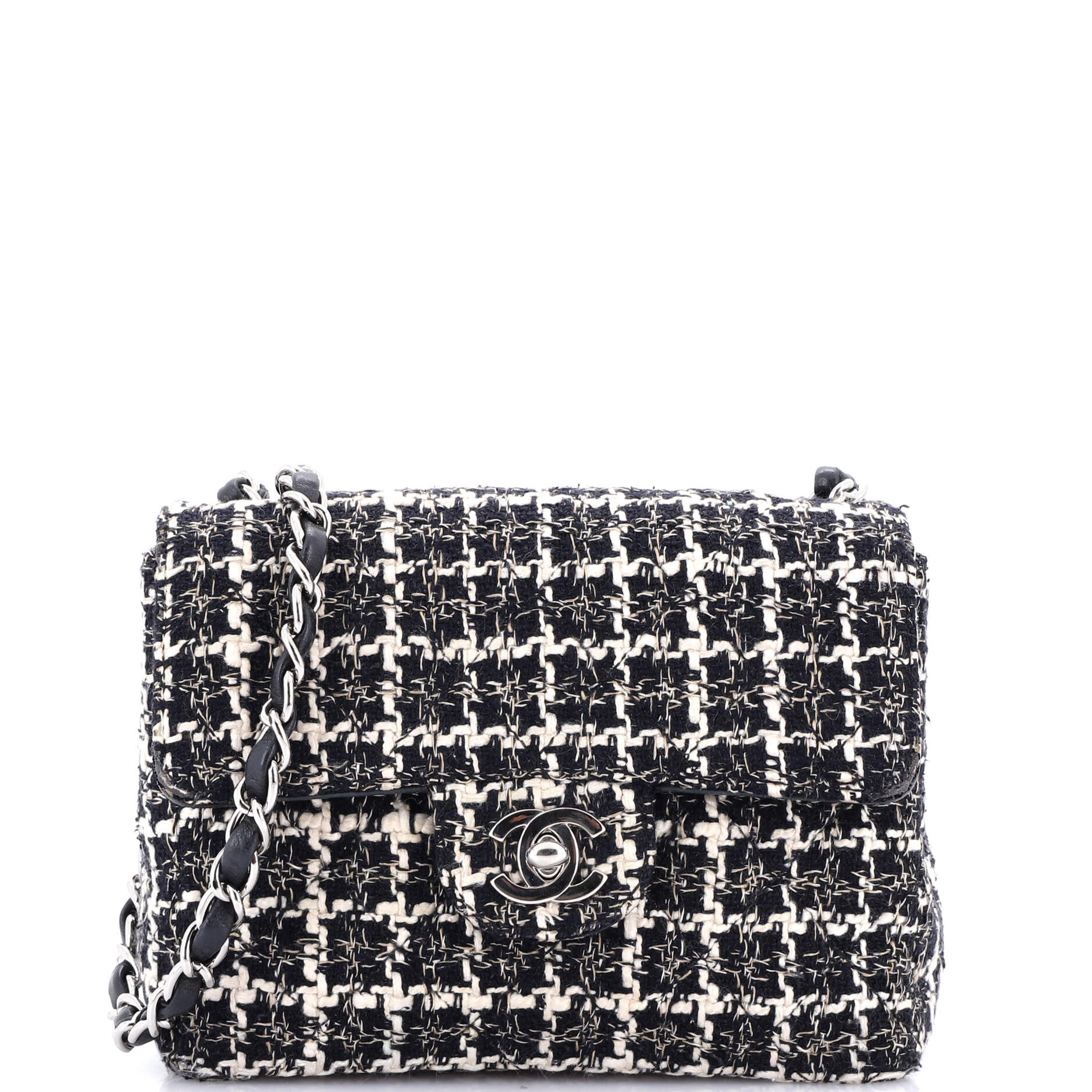 Chanel Square Classic Single Flap Bag Quilted Tweed Mini