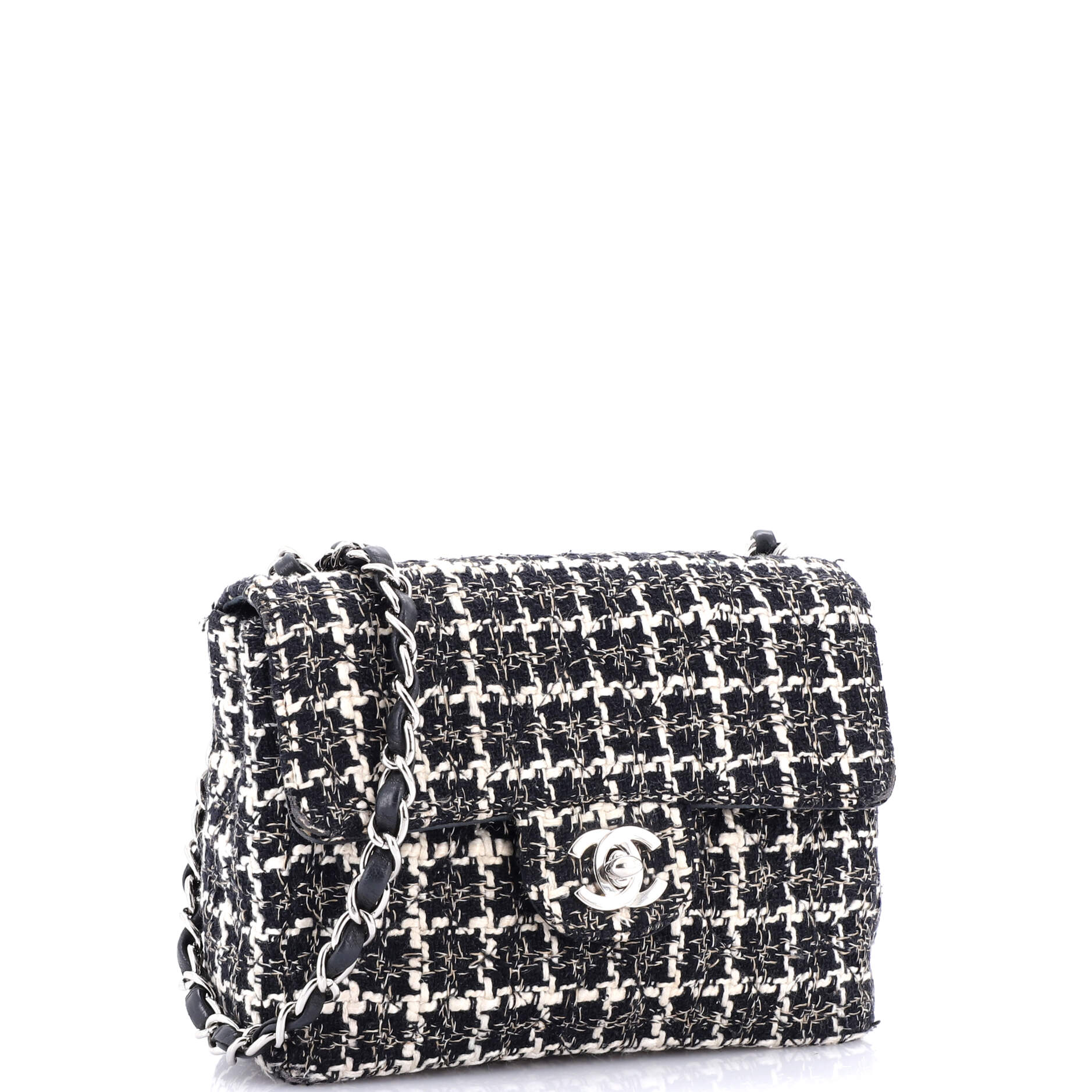 Chanel Square Classic Single Flap Bag Quilted Tweed Mini
