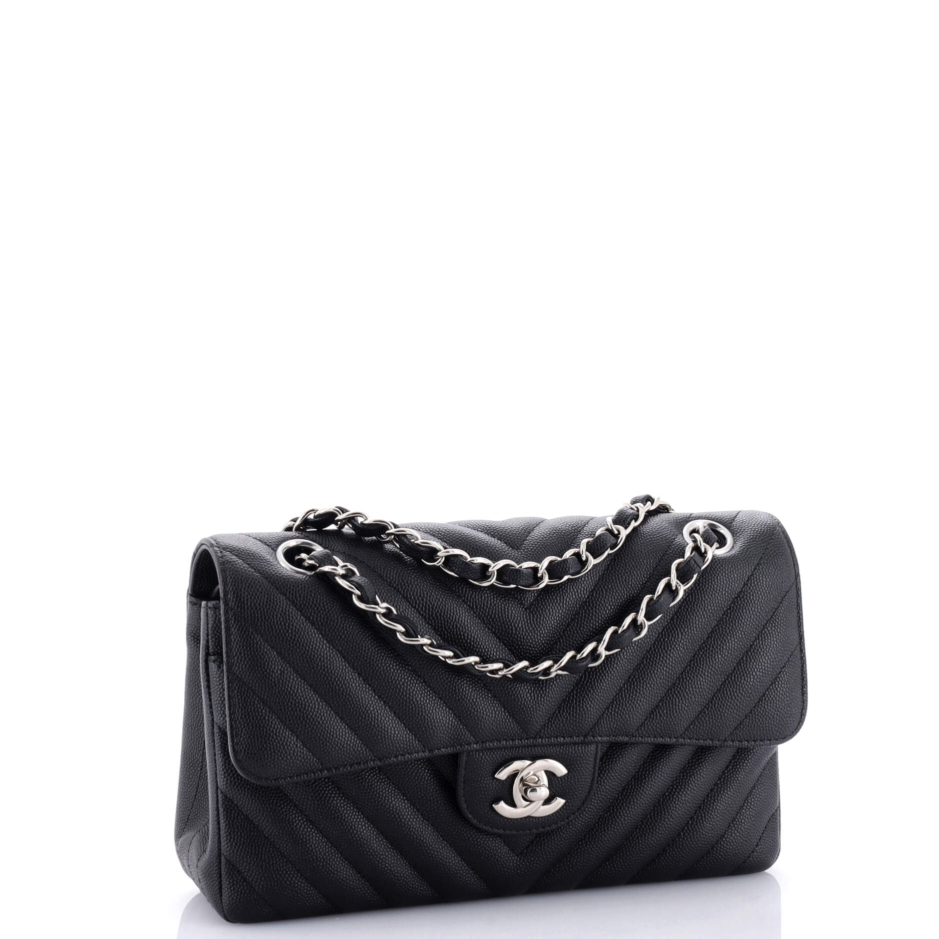 Chanel Classic Double Flap Bag Chevron Caviar Small